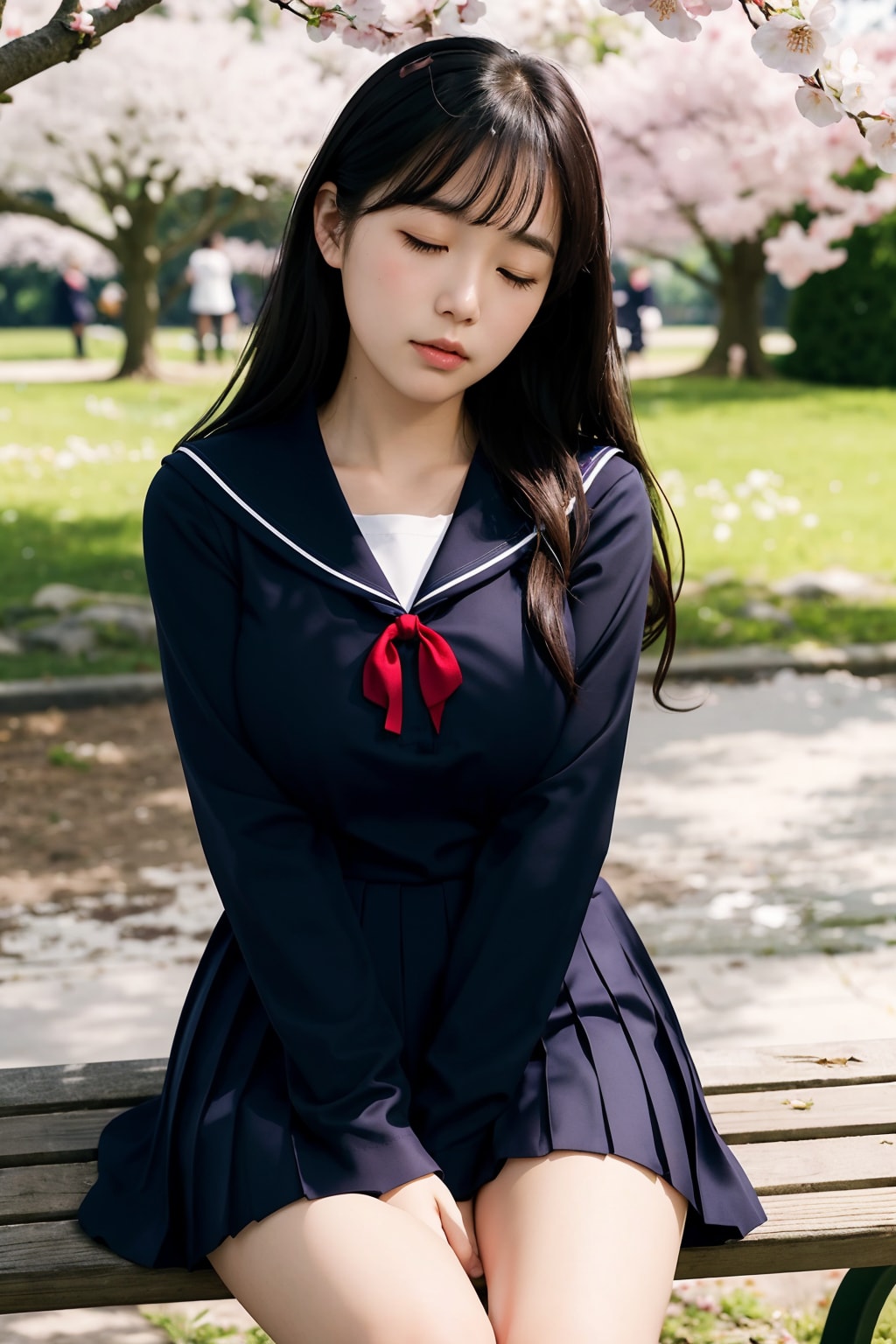 桜の下の女子校生