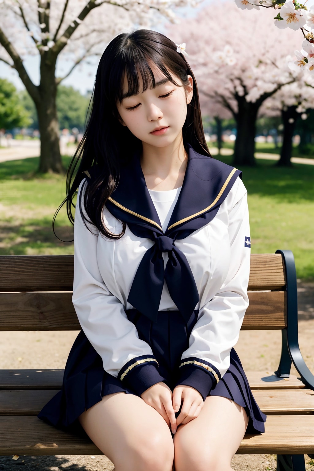 桜の下の女子校生