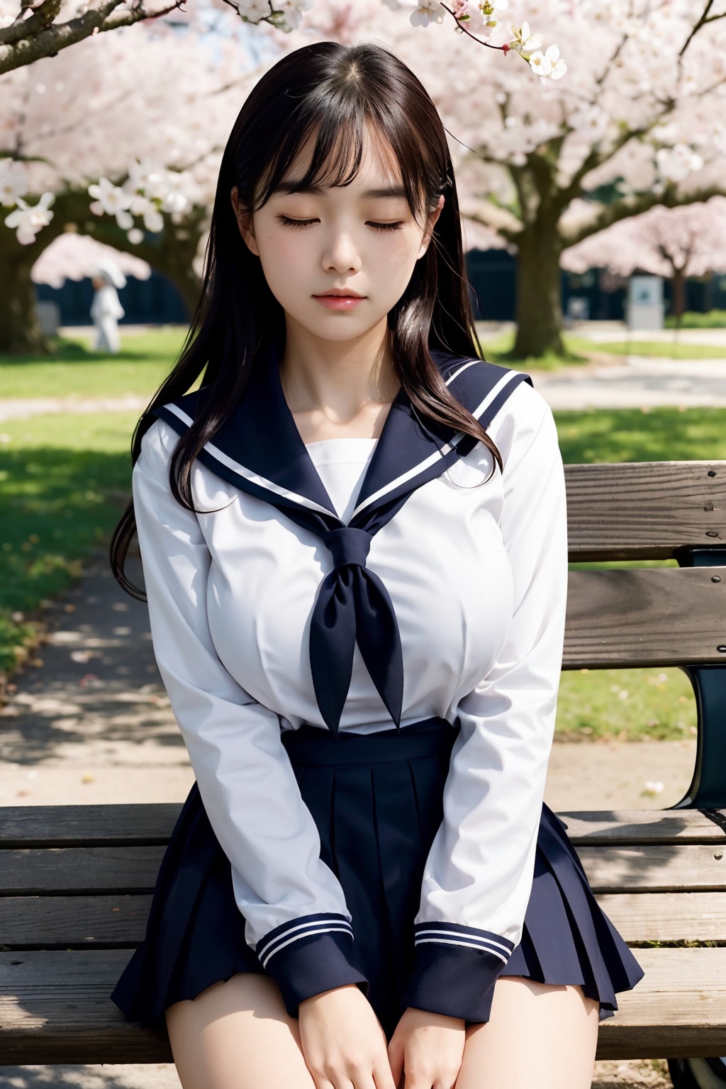 桜の下の女子校生