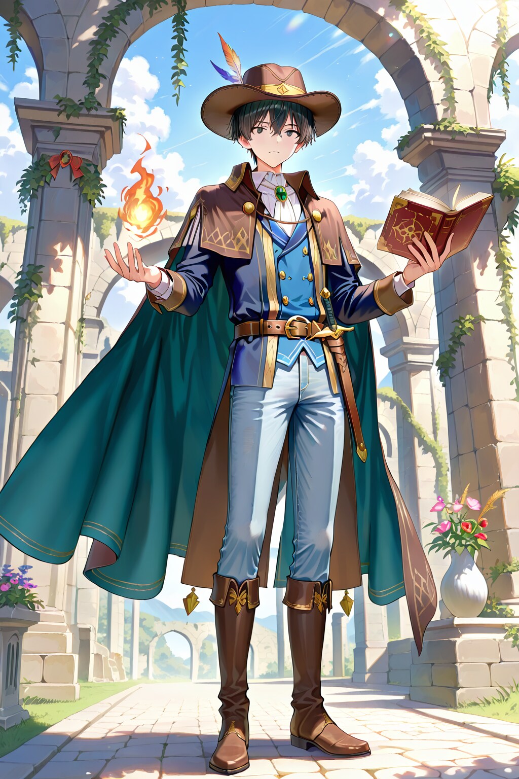 ファンタジー遺跡地下、アニメ風青年男性魔術士1-2-2-2-1-3 | の人気AIイラスト・グラビア
