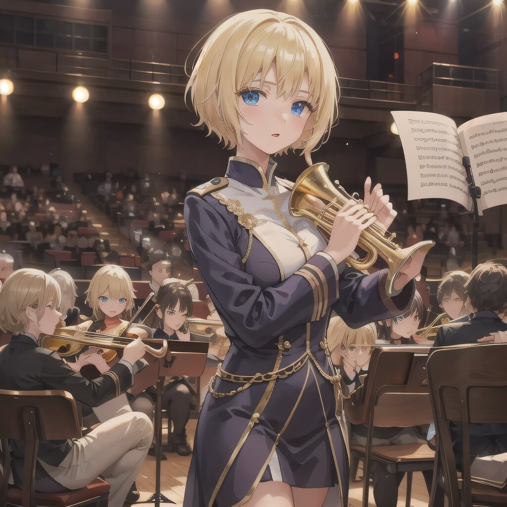 金髪ボブでブラスバンドの少女４