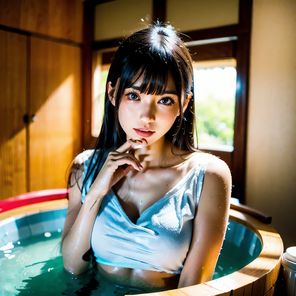 黒髪ロングでお風呂の美女４４