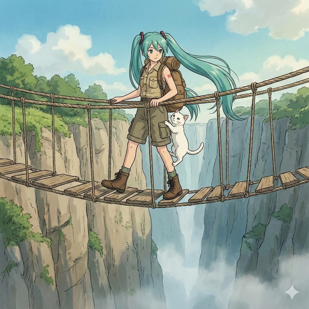 超ヤバい断崖絶壁にかかる吊り橋 | の人気AIイラスト・グラビア