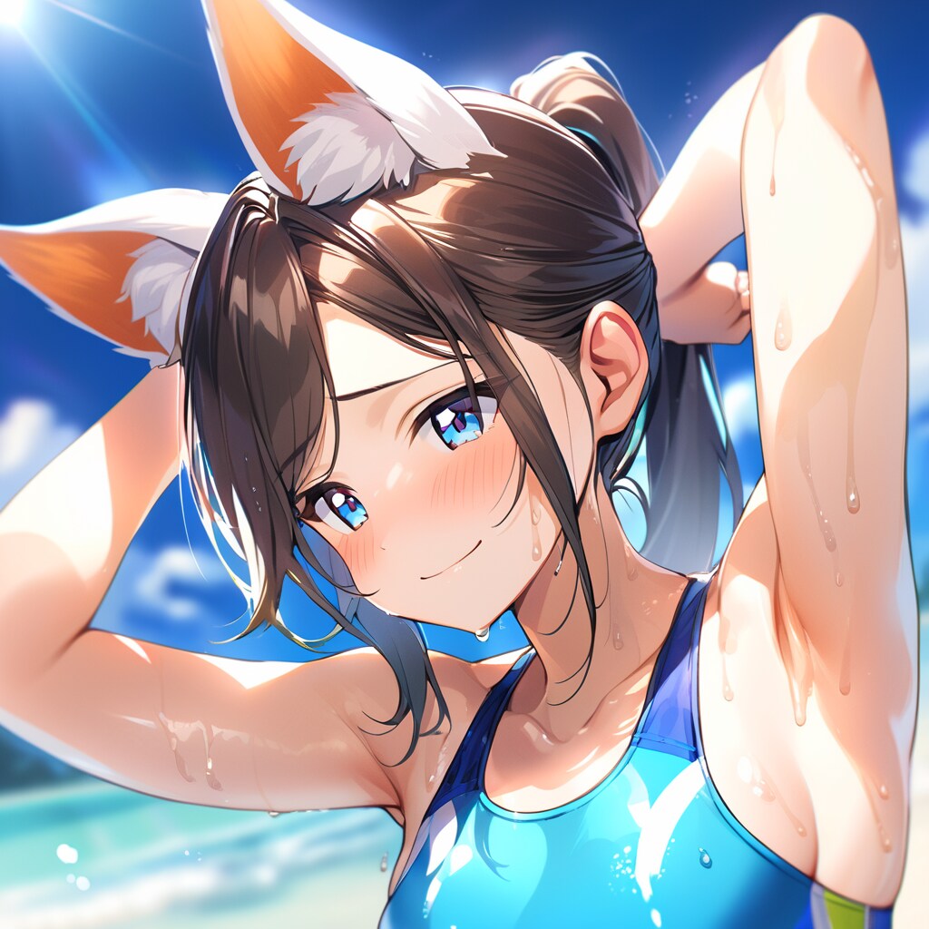 獣耳はにかみボーイッシュ競泳水着さん