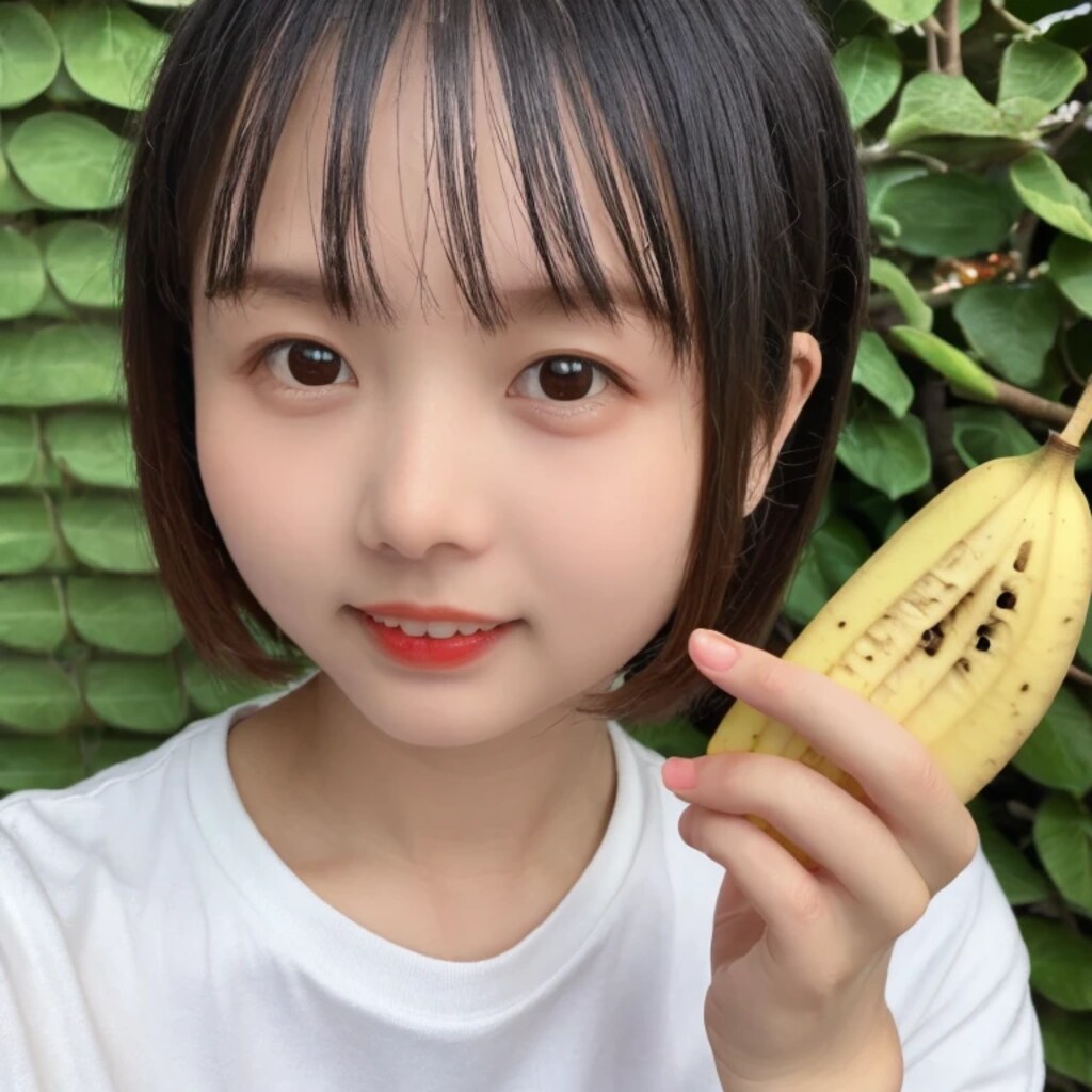 黒髪ボブでバナナの美女１１