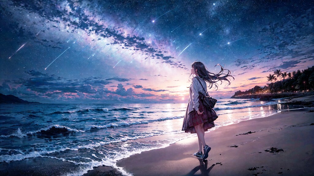 星空と砂浜