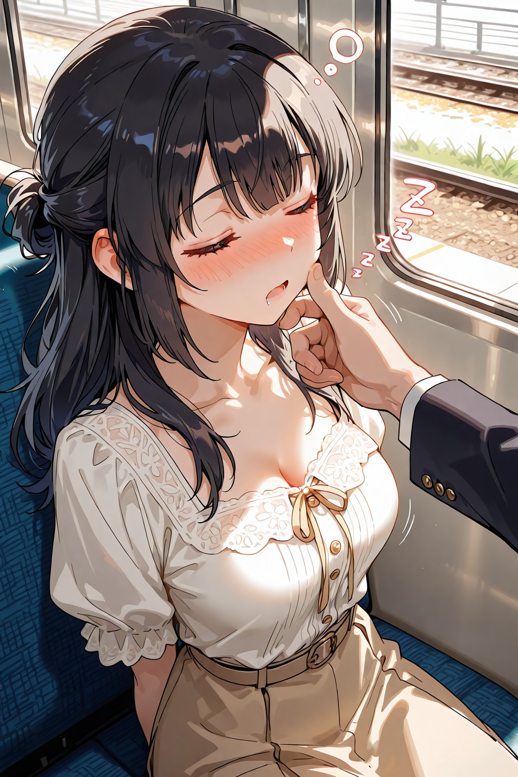 電車で居眠り隣のお姉さん♪