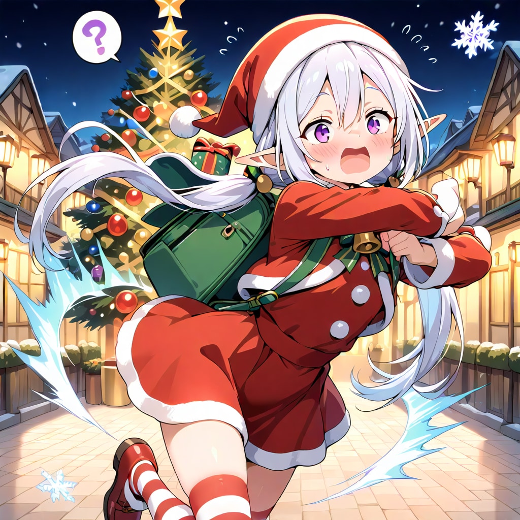 クリスマス直前！慌ててプレゼントを配るエルフの女の子 | の人気AIイラスト・グラビア