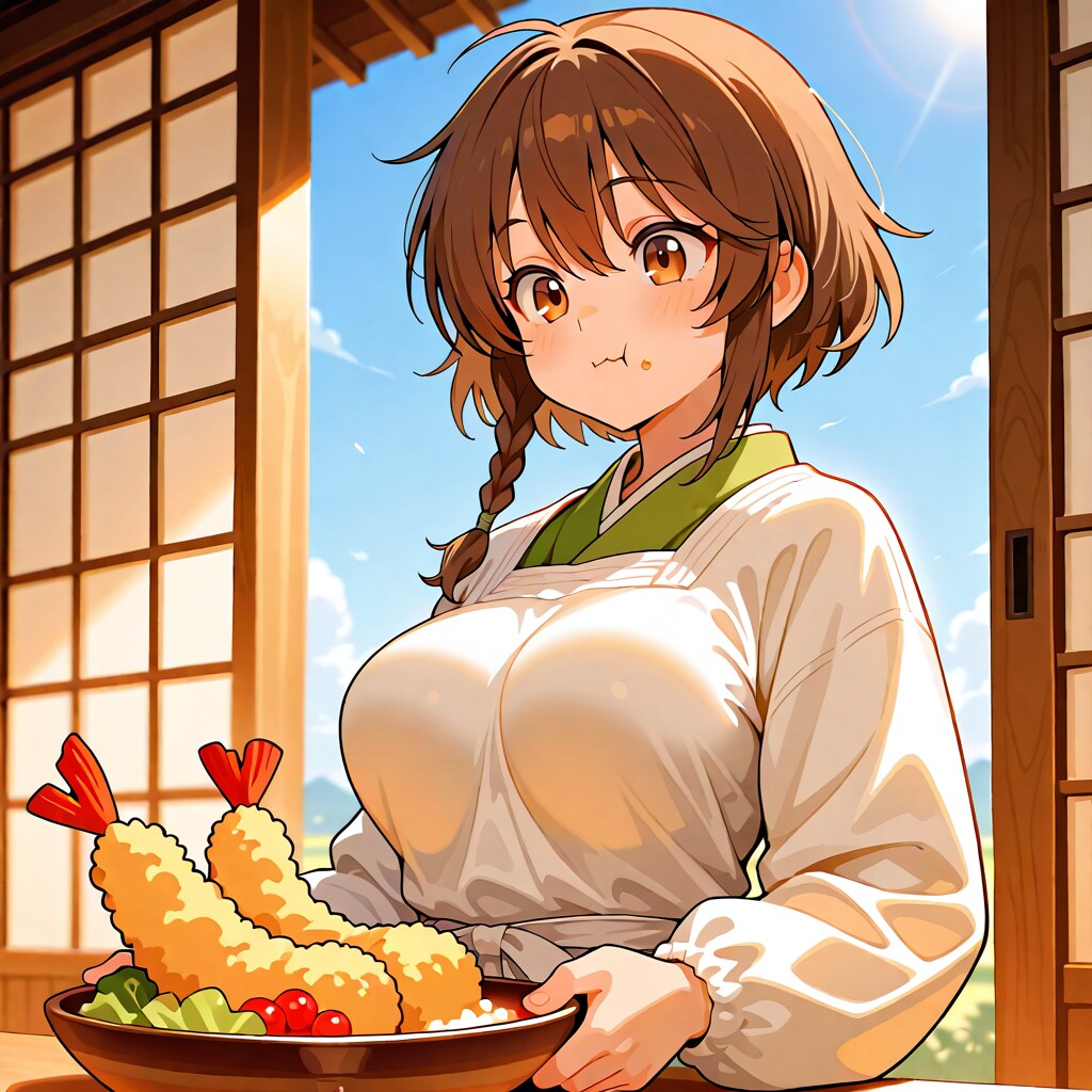 割烹着の女性　不思議？なお昼ご飯