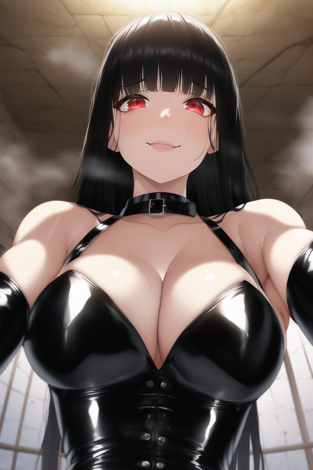 黒髪ぱっつんロングのボンデージ女王様に見下されたいNovelAI