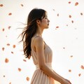 舞い散る花を見つめる女性 2 5枚目