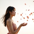 舞い散る花を見つめる女性 2 4枚目