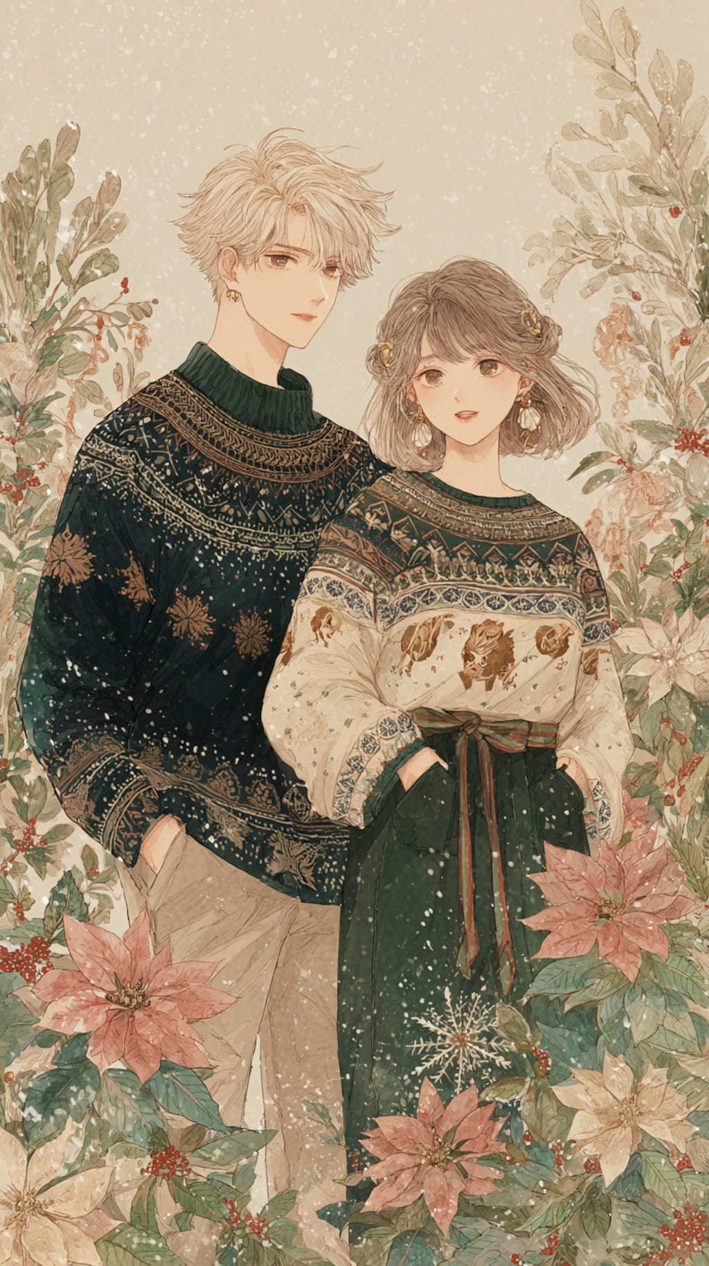 アグリークリスマスセーターを着ている二人