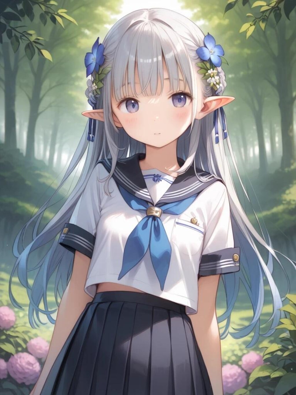 銀髪ロング〇リエルフちゃんのセーラー服姿