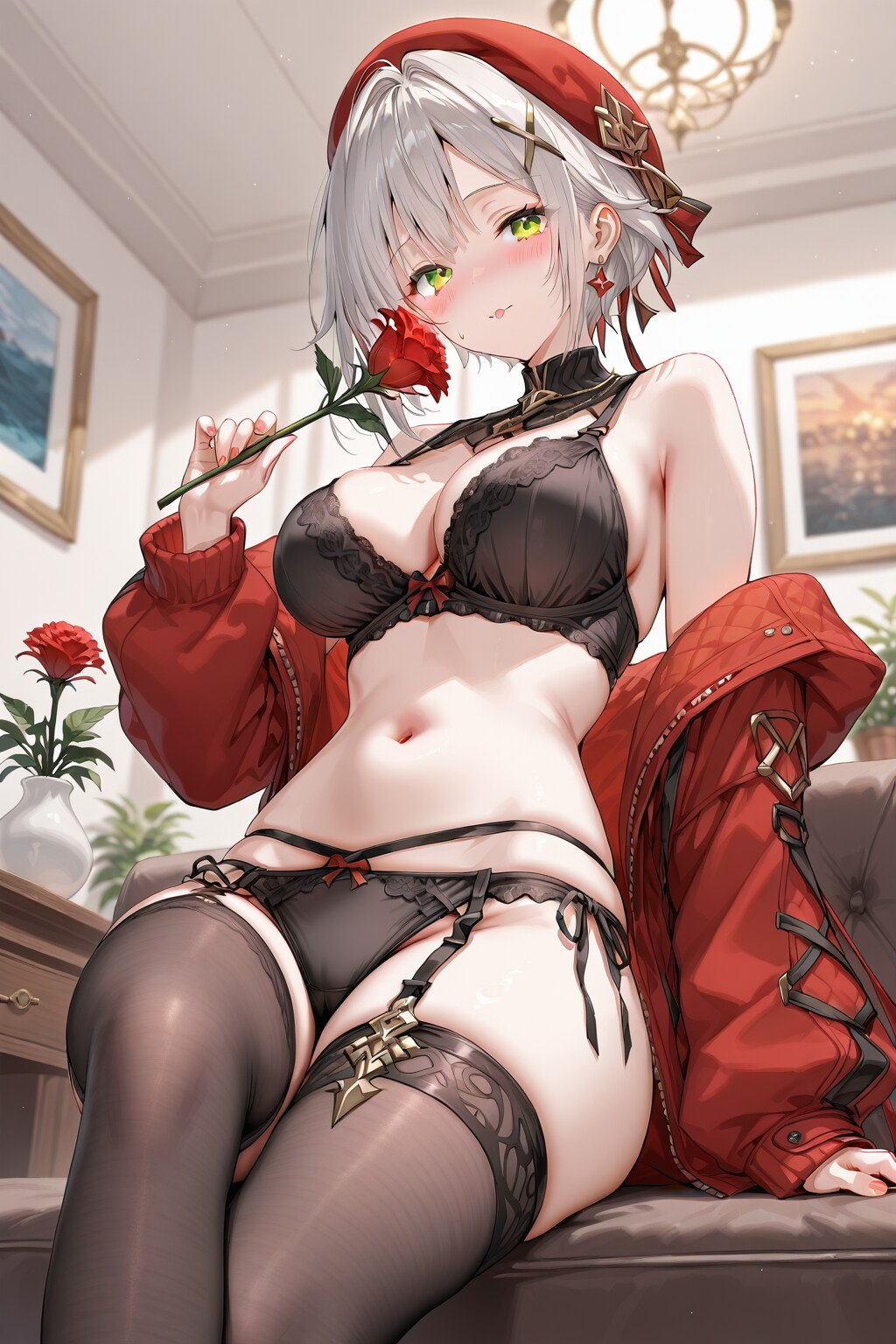 下着姿とカーネーション