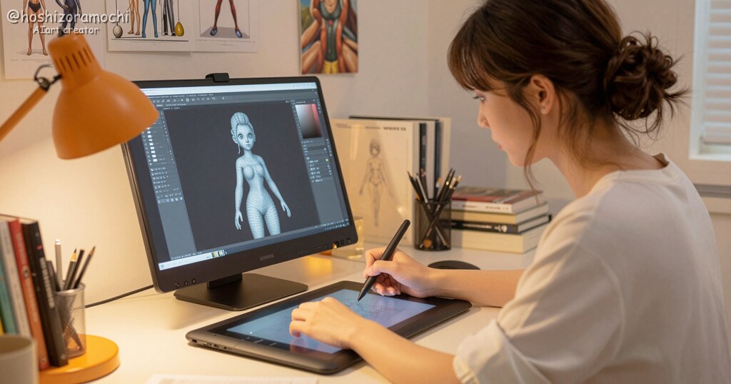 3Dキャラ制作、集中してると時間忘れちゃう✍️