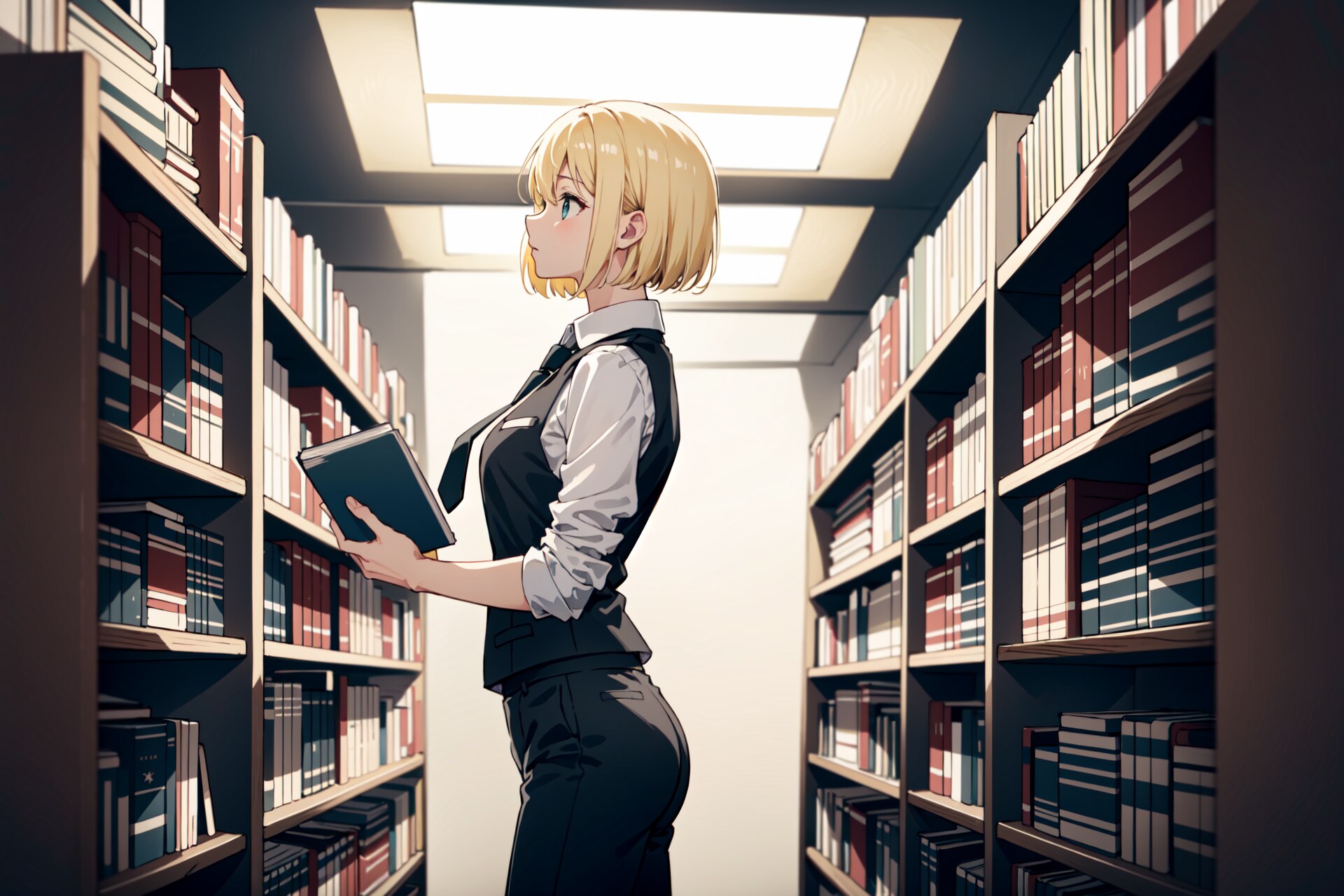 やけに凛々しい図書館司書　お仕事中