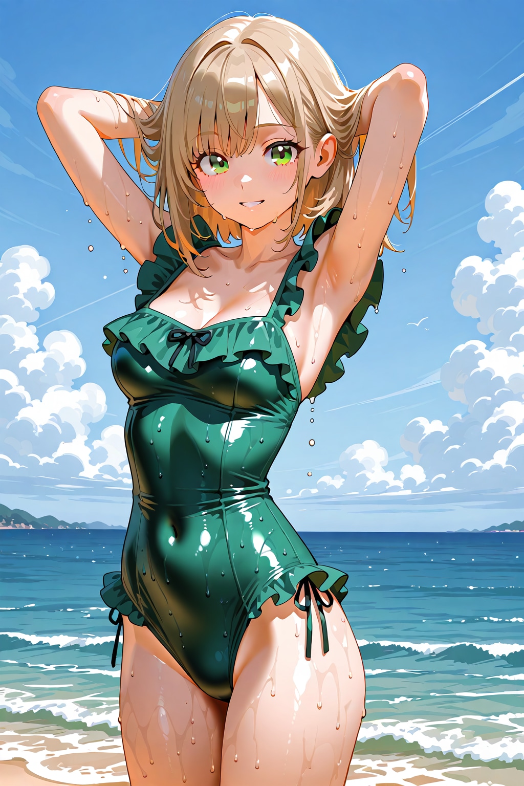 緑水着の女の子