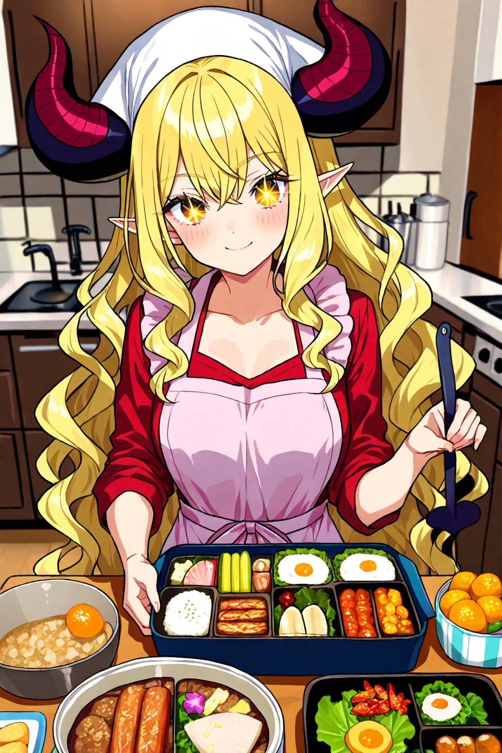 金髪エプロン(調子に乗って作りすぎてしまったのじゃ！まぁ食えるじゃろ！)_20250228