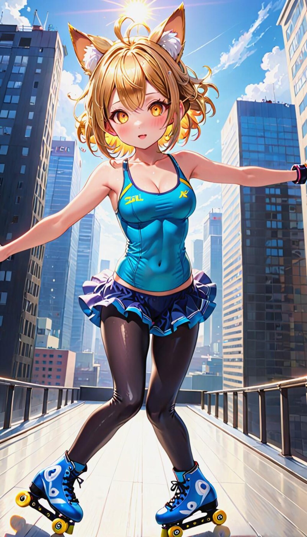 ローラースケートを練習するケモ耳エルフさん