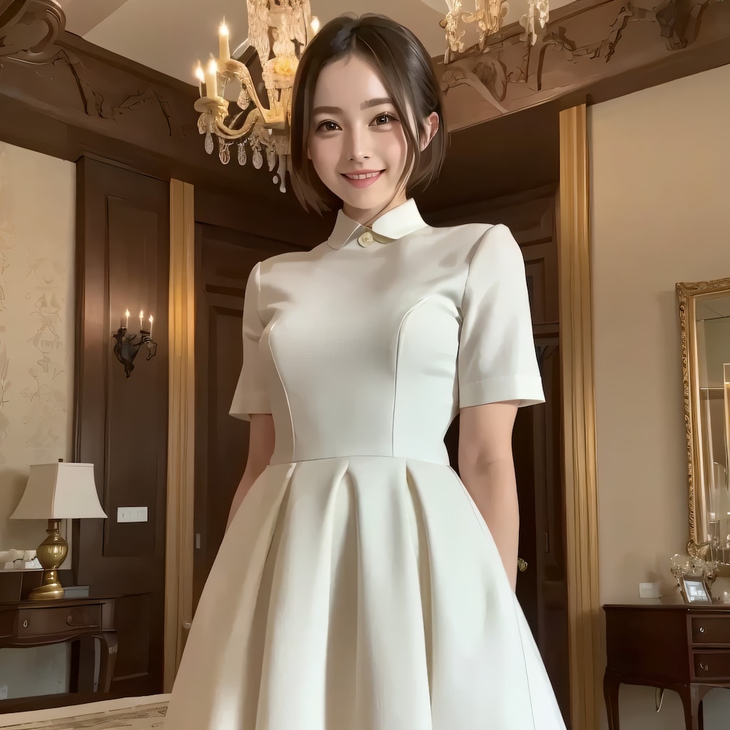 黒髪ボブでメイド服の美女１７