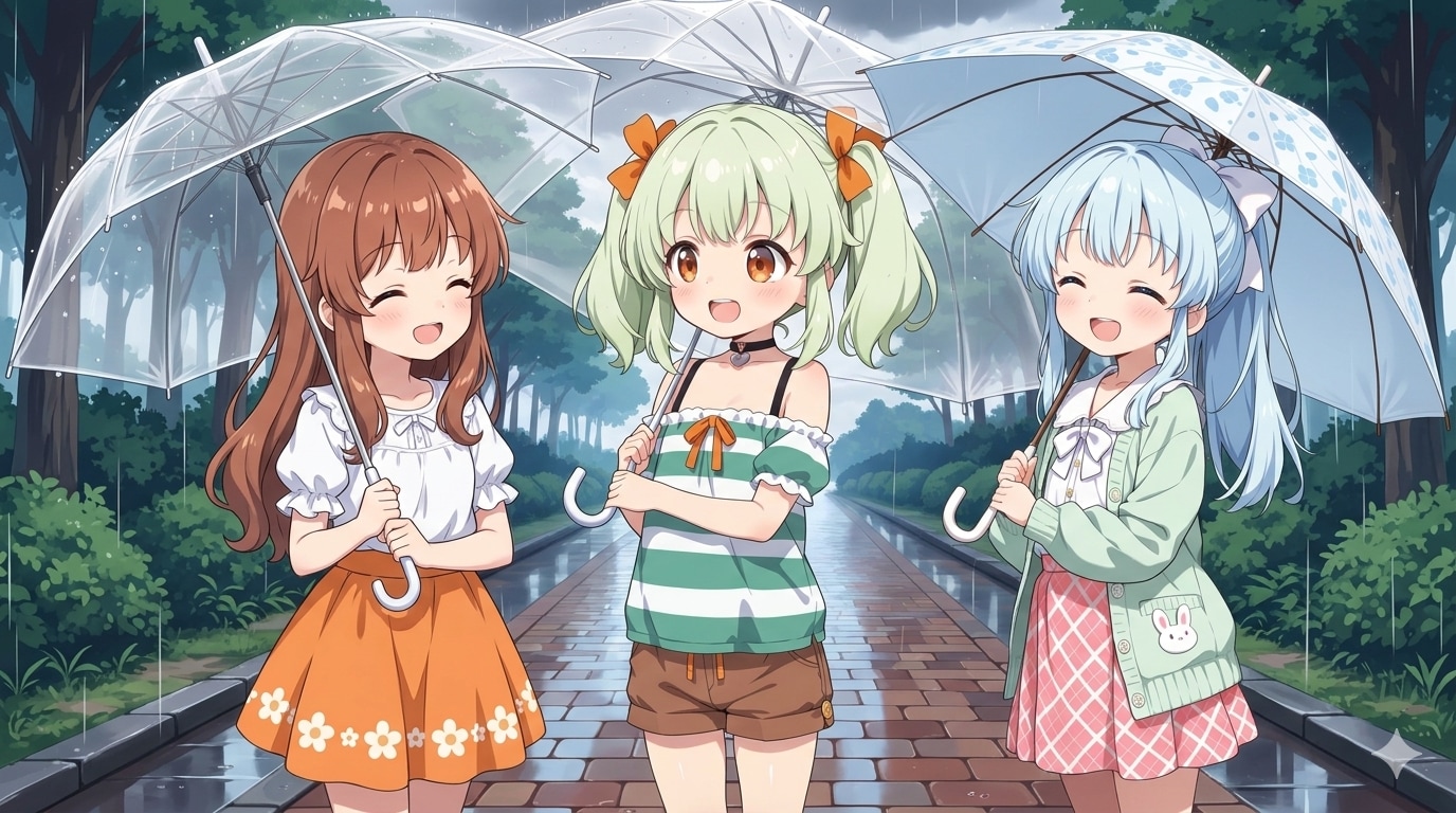 雨の日のお散歩・いちごぐみ | の人気AIイラスト・グラビア