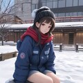 雪の中座るJK 4枚目