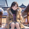 雪の中座るJK 7枚目