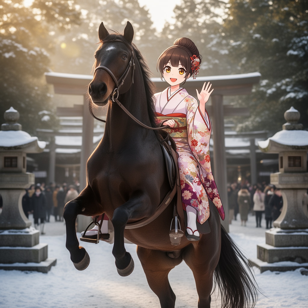 初詣に馬で来た