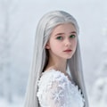 雪の結晶のドレスを纏った白銀の髪の娘（やはり白色睫毛が綺麗に描画されないので1枚で修正） 2枚目