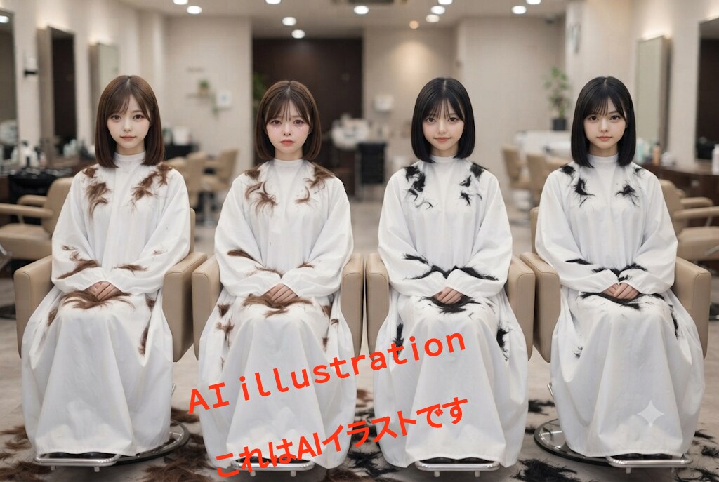ボクにとってのふたりの初恋の美少女と、クールで大人びた美少女。 卒業まで長い黒髪を愛で続けた子。  AIイラストで同級生4人のヘアカット直前を描いてみた。  髪を切り落とす事は──