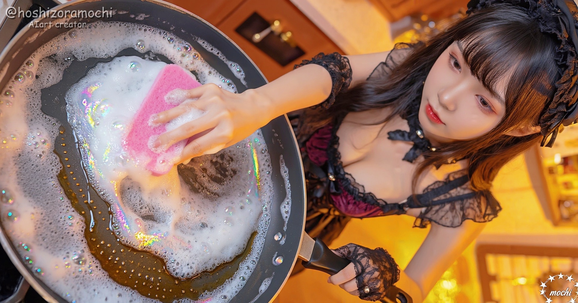 ゴシックロリータちゃんがお皿洗い🫧