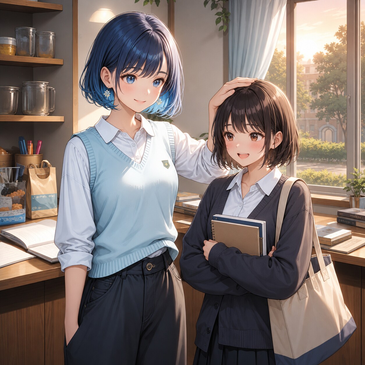 頑張った後輩に、よしよし② | の人気AIイラスト・グラビア