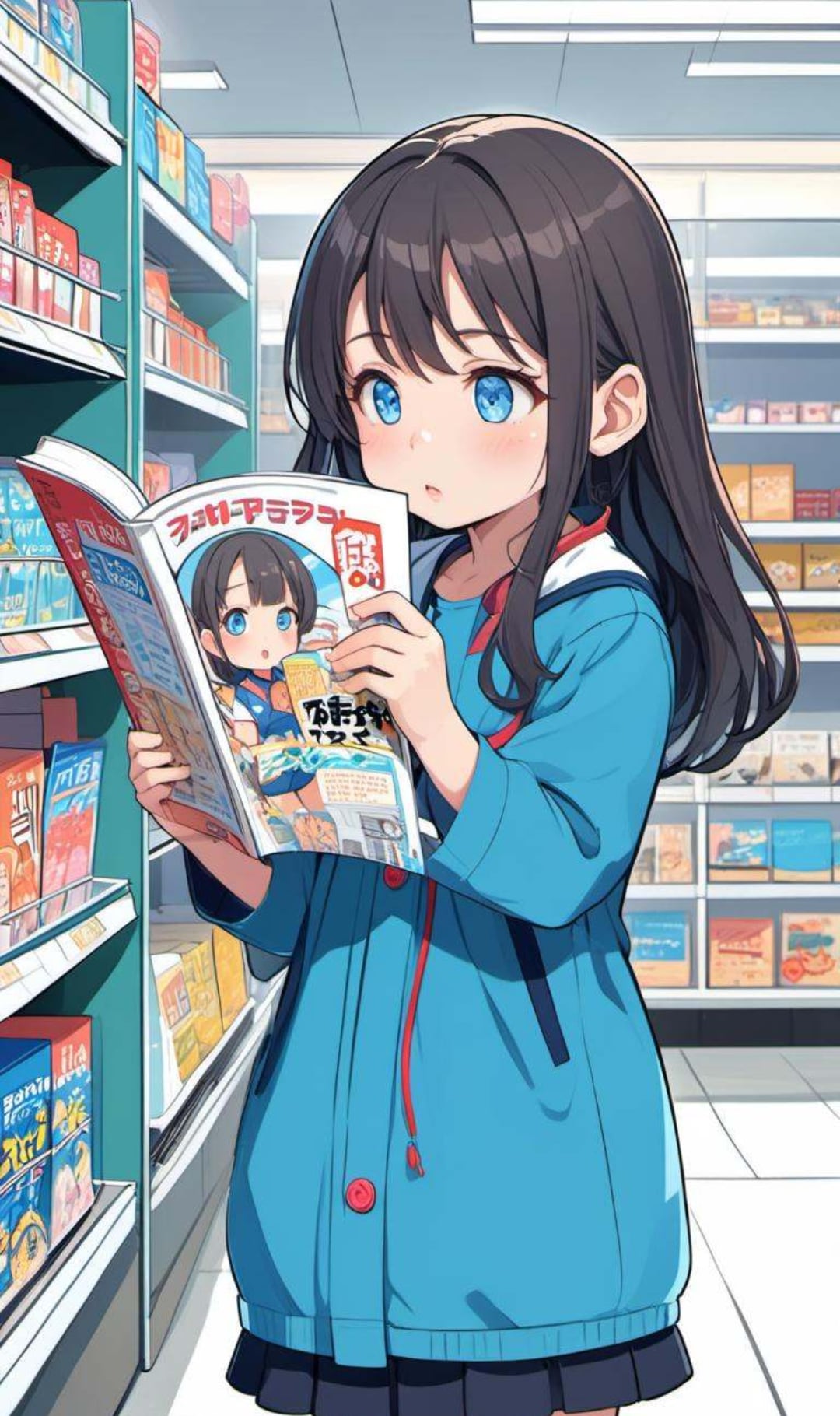 コンビニで立ち読みしている小さな女の子 | の人気AIイラスト・グラビア