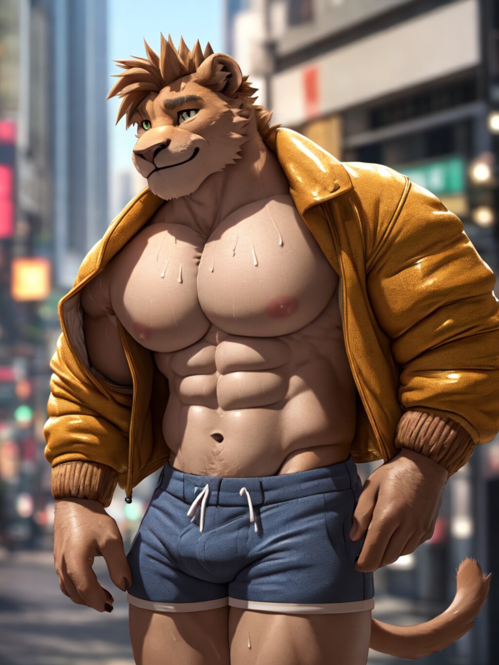 Lion wearing jacket in the sun