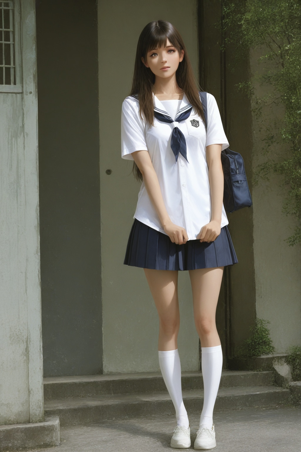 日本の可愛い女子高生の全身写真