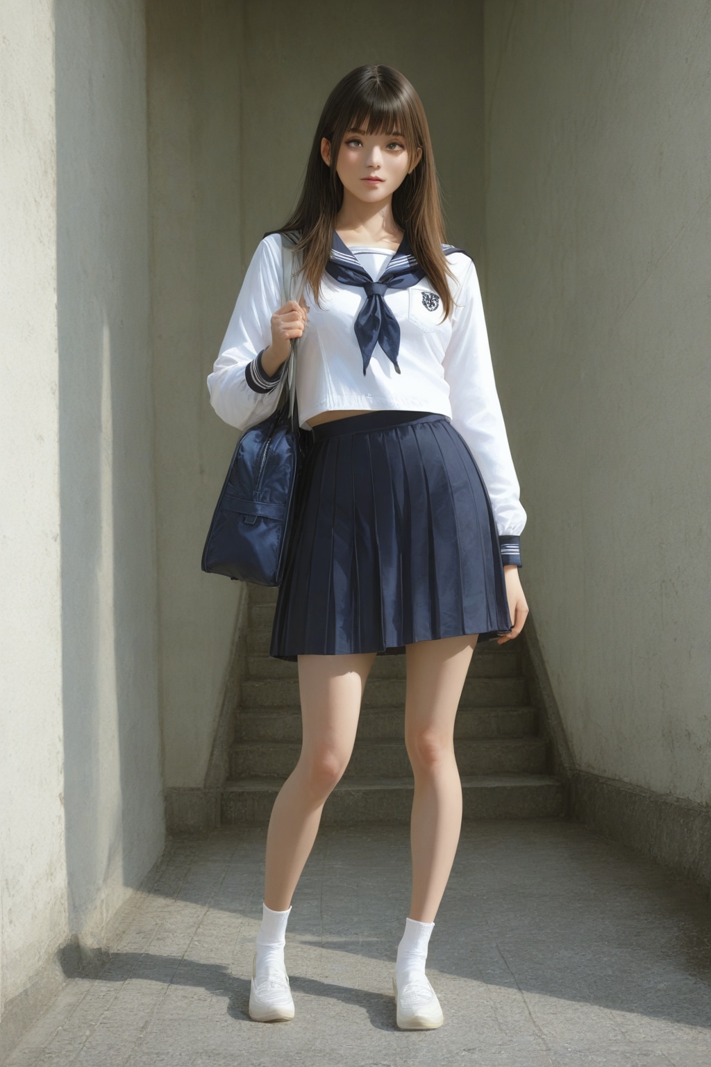 日本の可愛い女子高生の全身写真