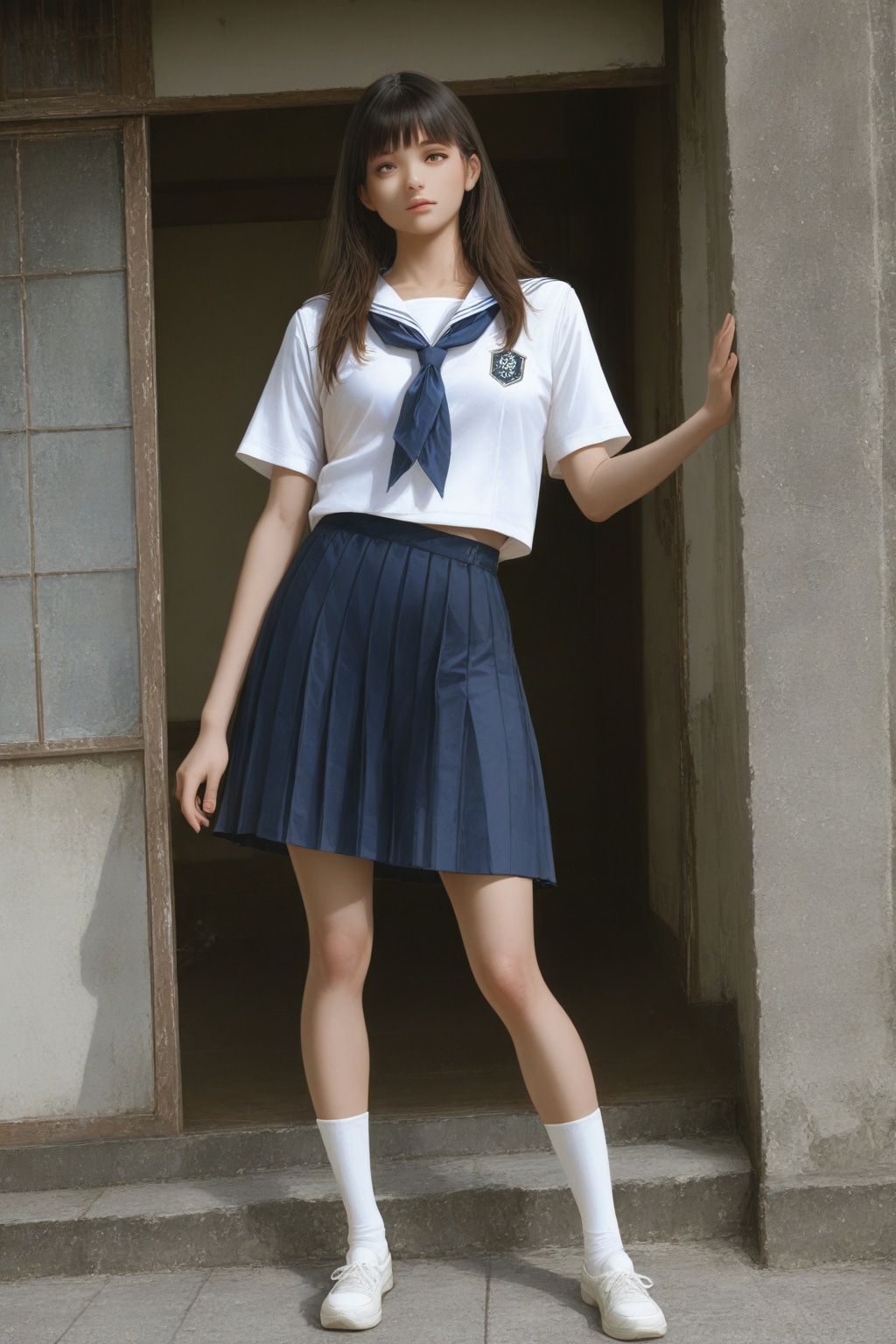 日本の可愛い女子高生の全身写真