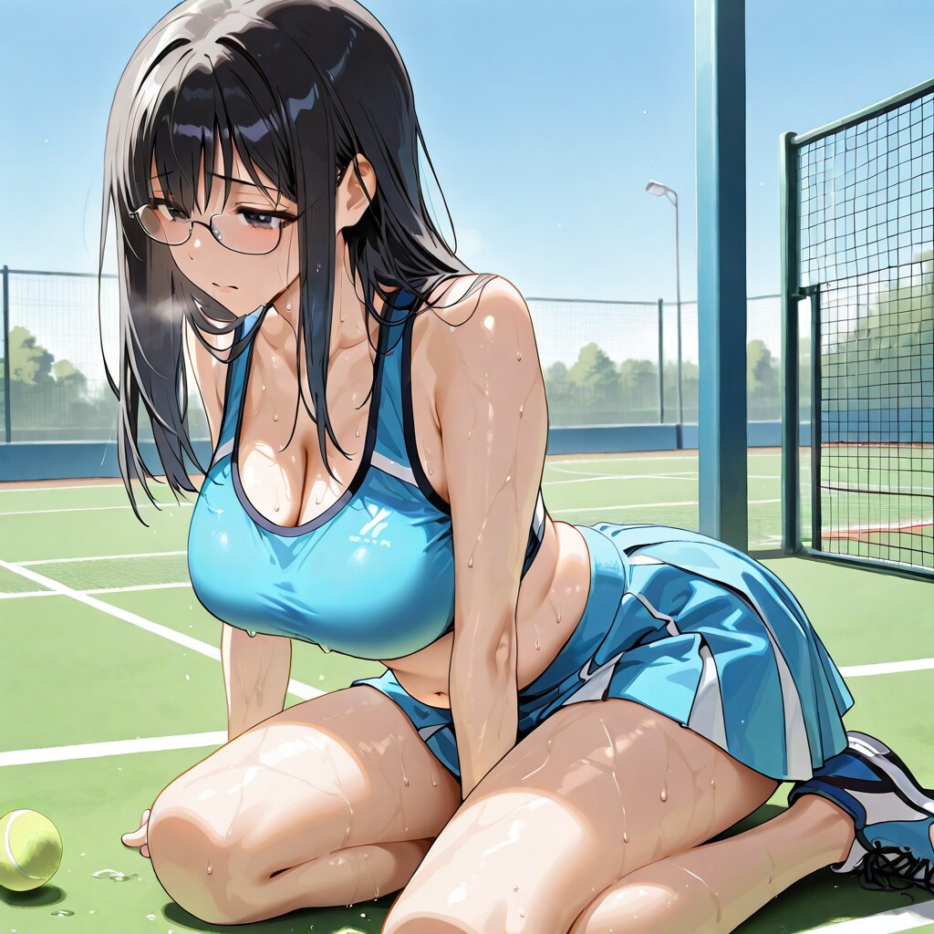 部活終わりのテニスコート