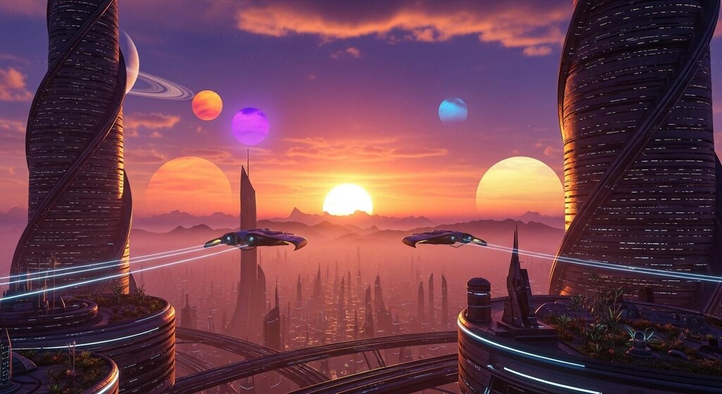 多重連星系の夕暮れ