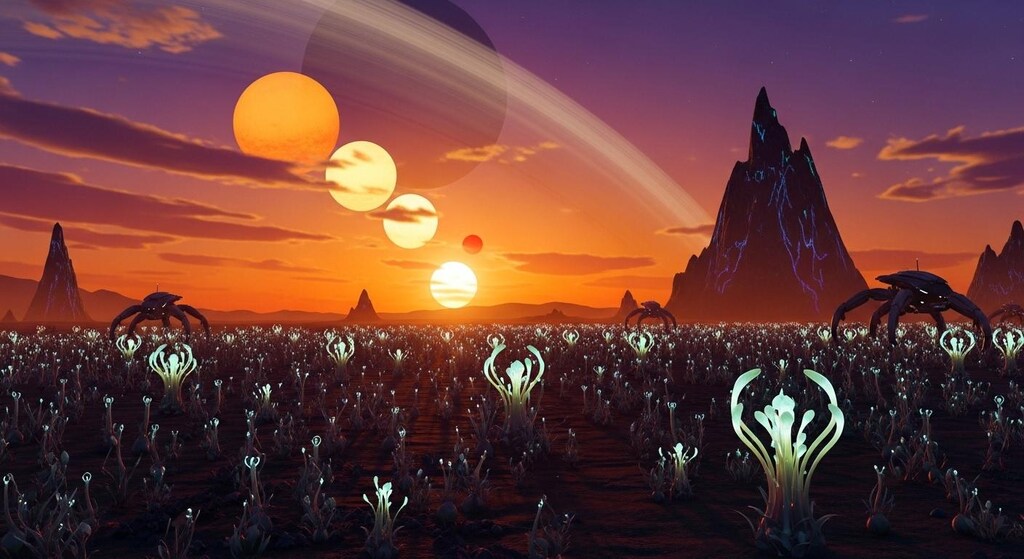 多重連星系の夕暮れ