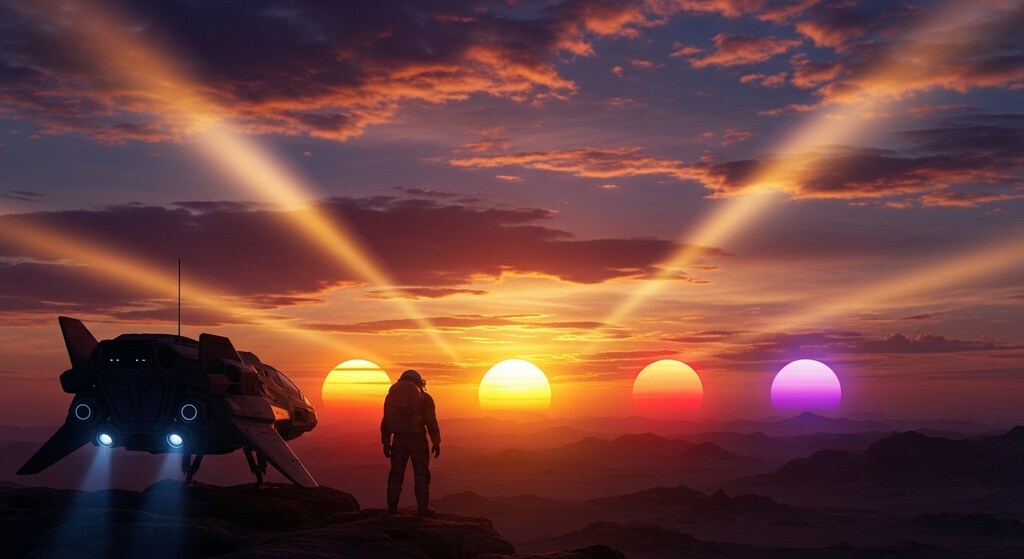 多重連星系の夕暮れ