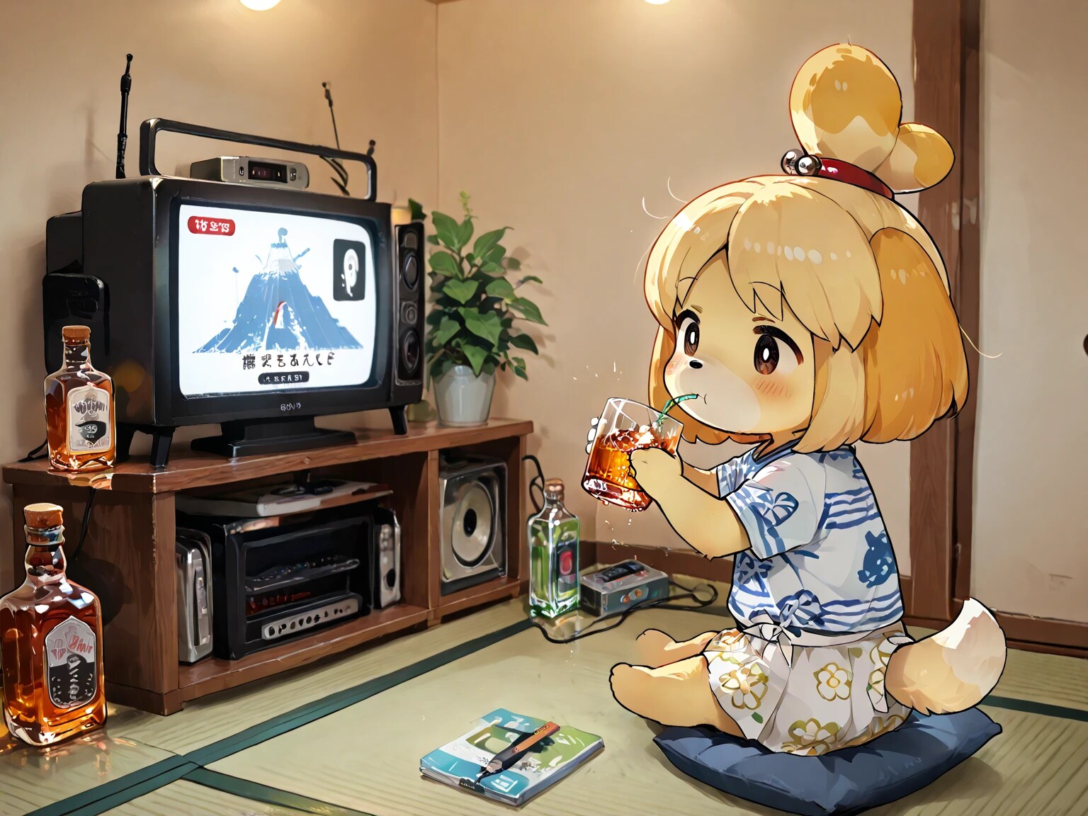 TV見ながらウィスキーキメるしずえさん