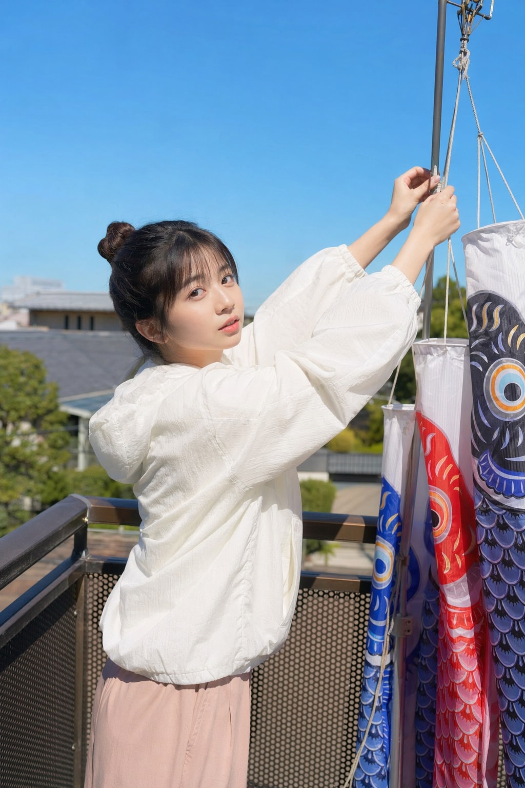 鯉のぼり準備中
