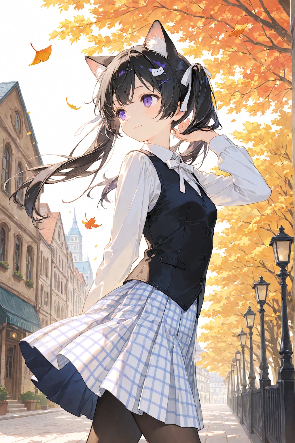 旅する黒猫と秋風の街