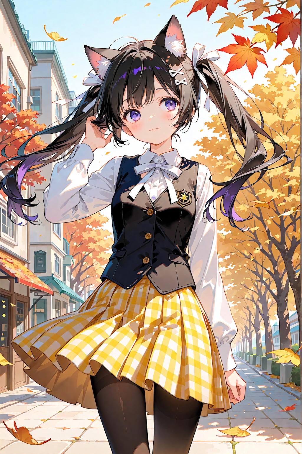 旅する黒猫と秋風の街