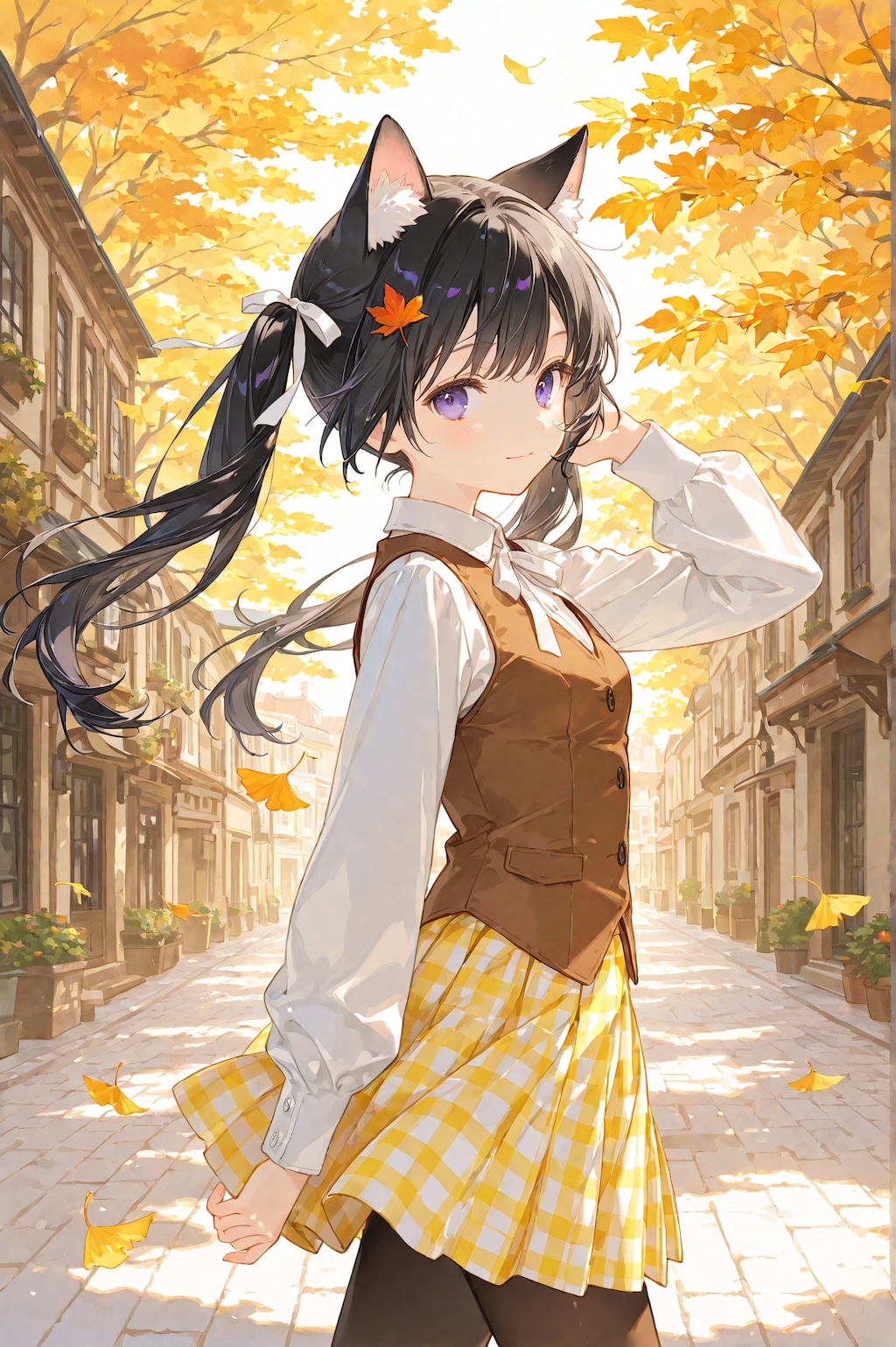 旅する黒猫と秋風の街