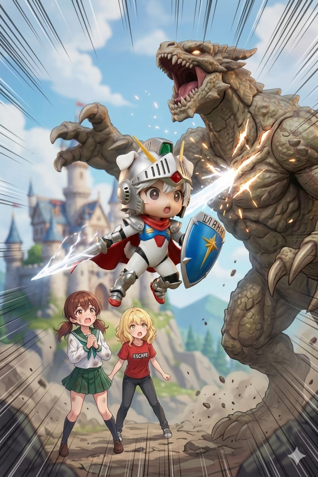 颯爽と現れた騎士ヴァイスアインさん、絵海ちゃんと湖夏ちゃんを助ける