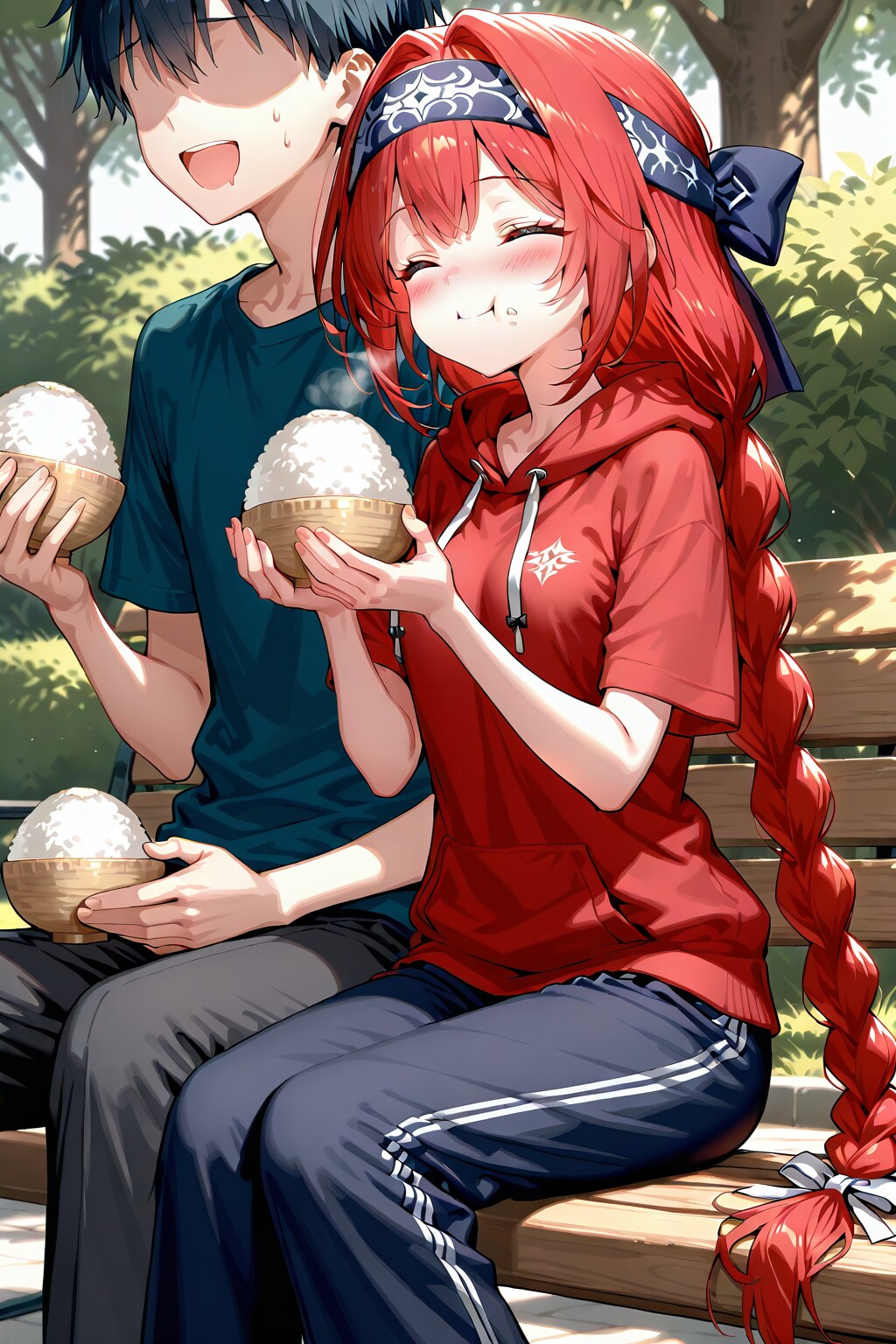 「お椀」に乗った「おにぎり」を食べる「男の娘」