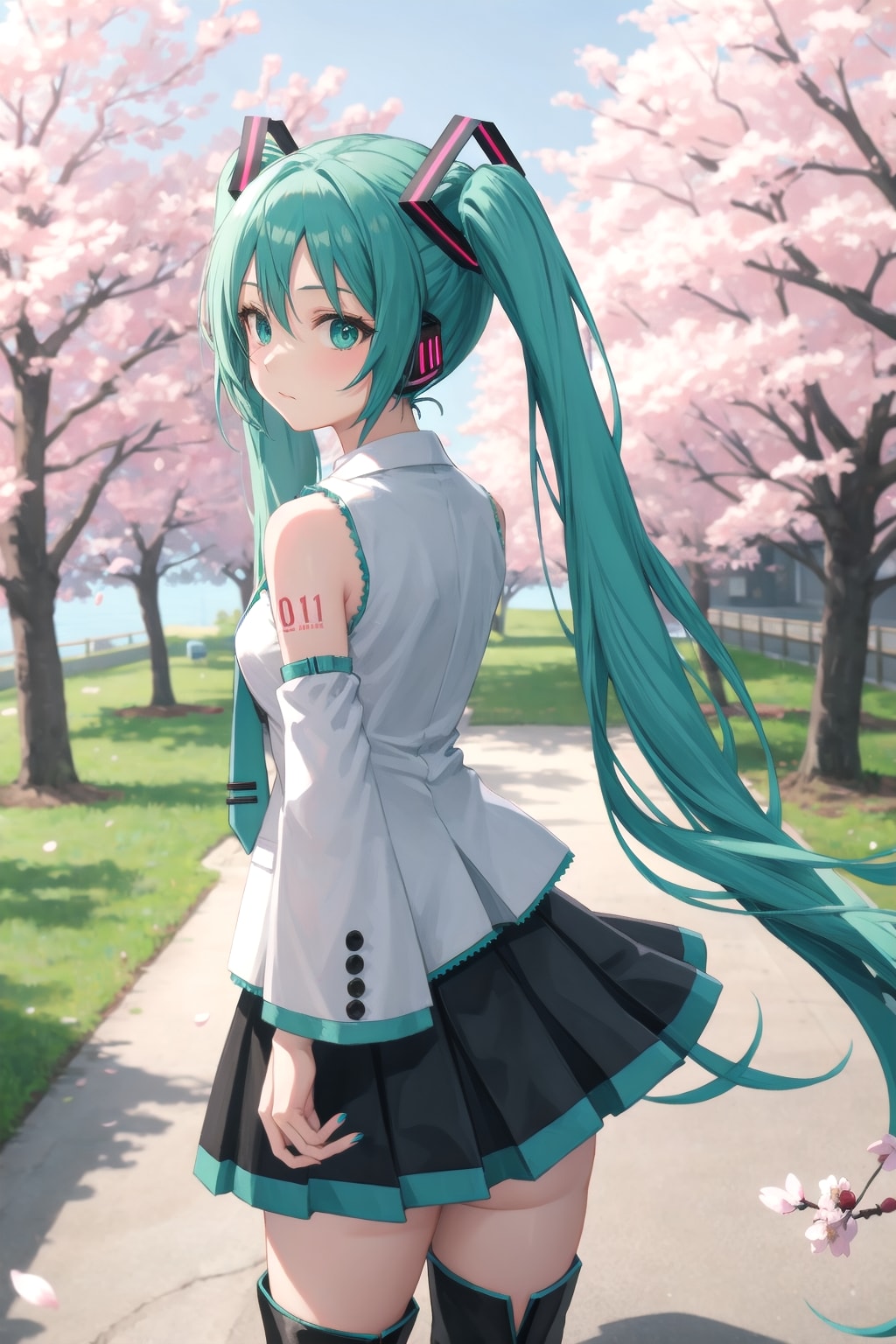 振り返るミク